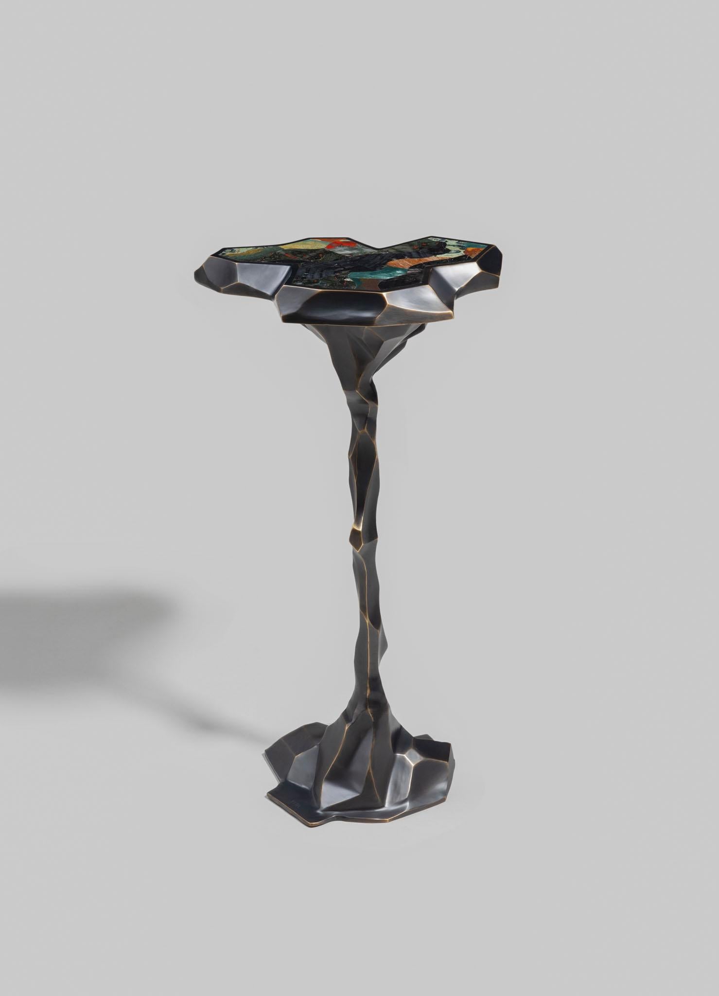 Leh Side Table Tall in Brass with Semi Precious Stones, Viya by Vikram Goyal

Crafted from cast brass and adorned with semi-precious stones, this collection pays homage to the diverse hues of Indian landscapes. From the azure blues of oceans and