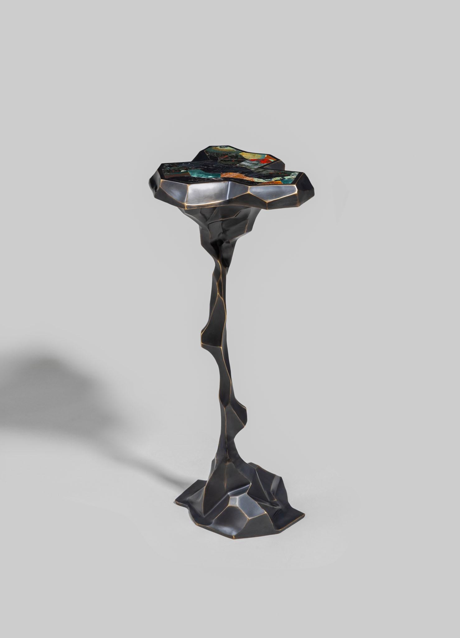 Indian Leh Side Table Tall in Brass with Semi Precious Stones, Viya by Vikram Goyal For Sale