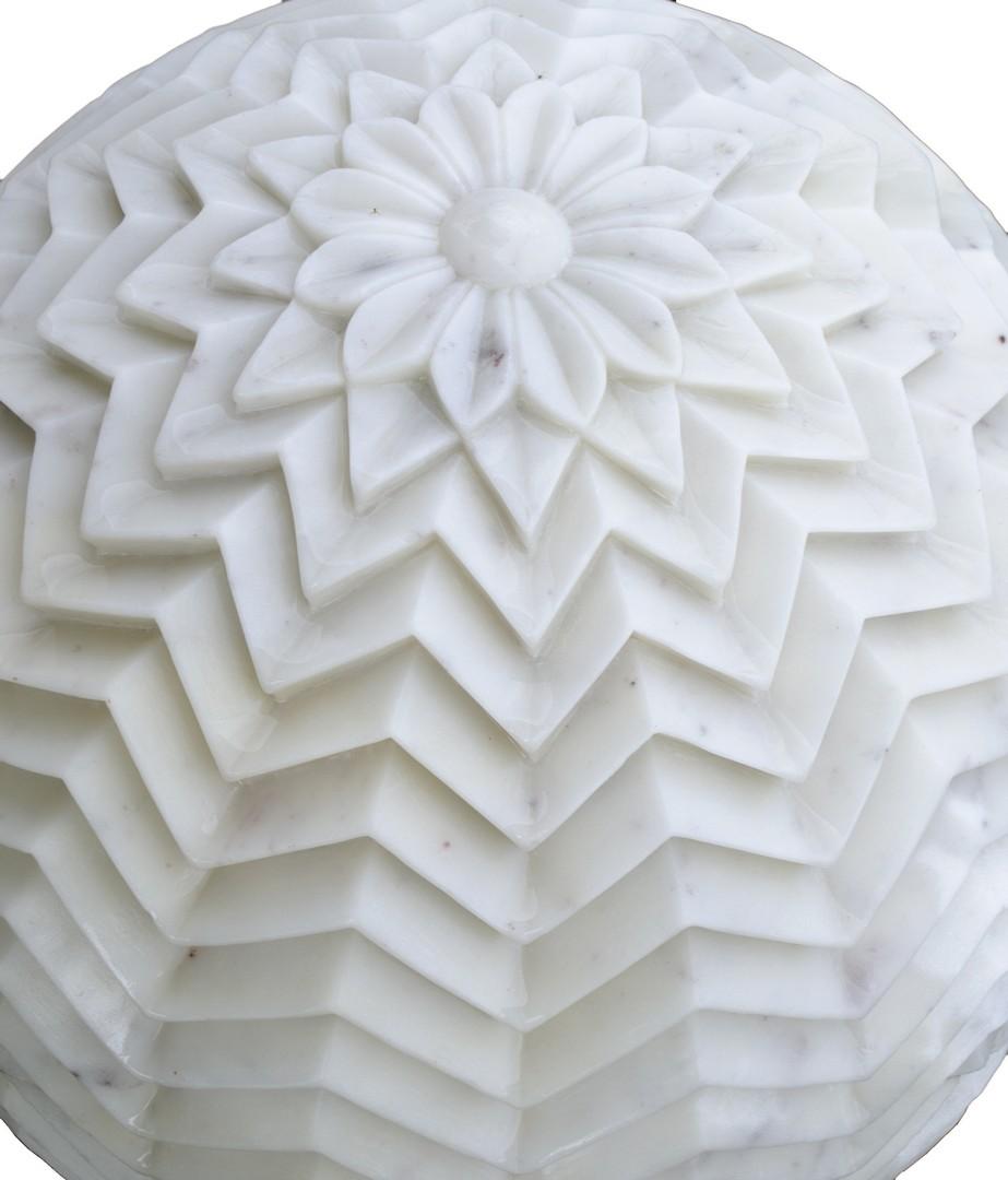 Contemporary Lehariya Cone Globe in White Marble Handcrafted in India For Sale