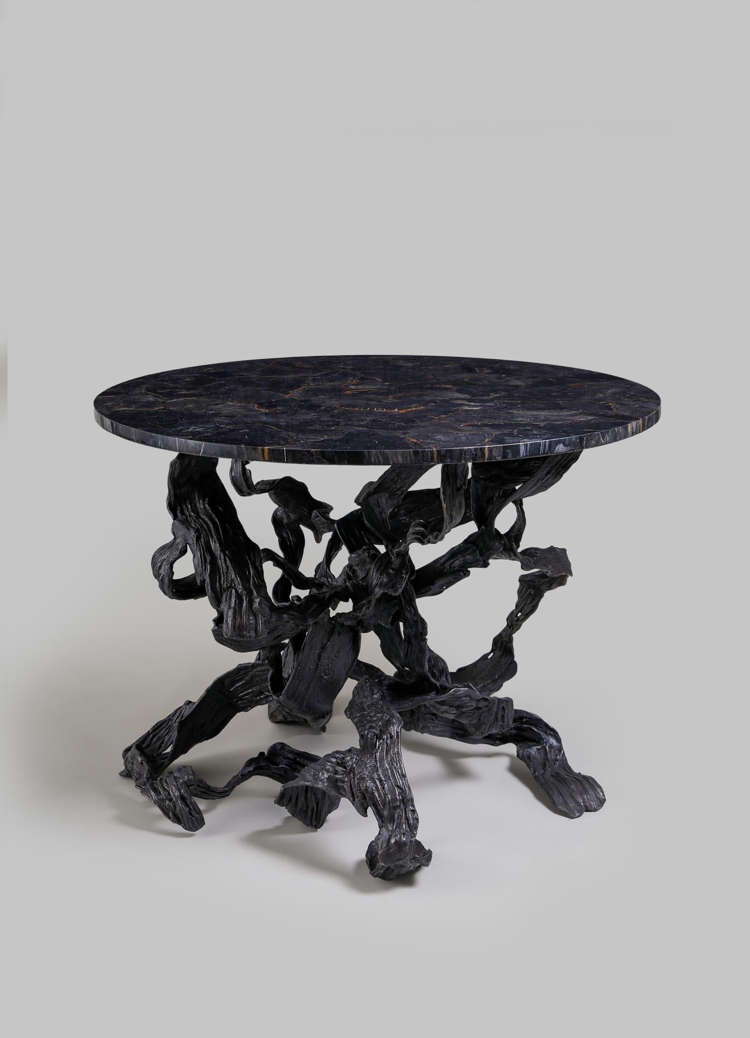 Indian Leher Foyer Table in Brass & Semi Precious Overlay Top, Viya by Vikram Goyal For Sale
