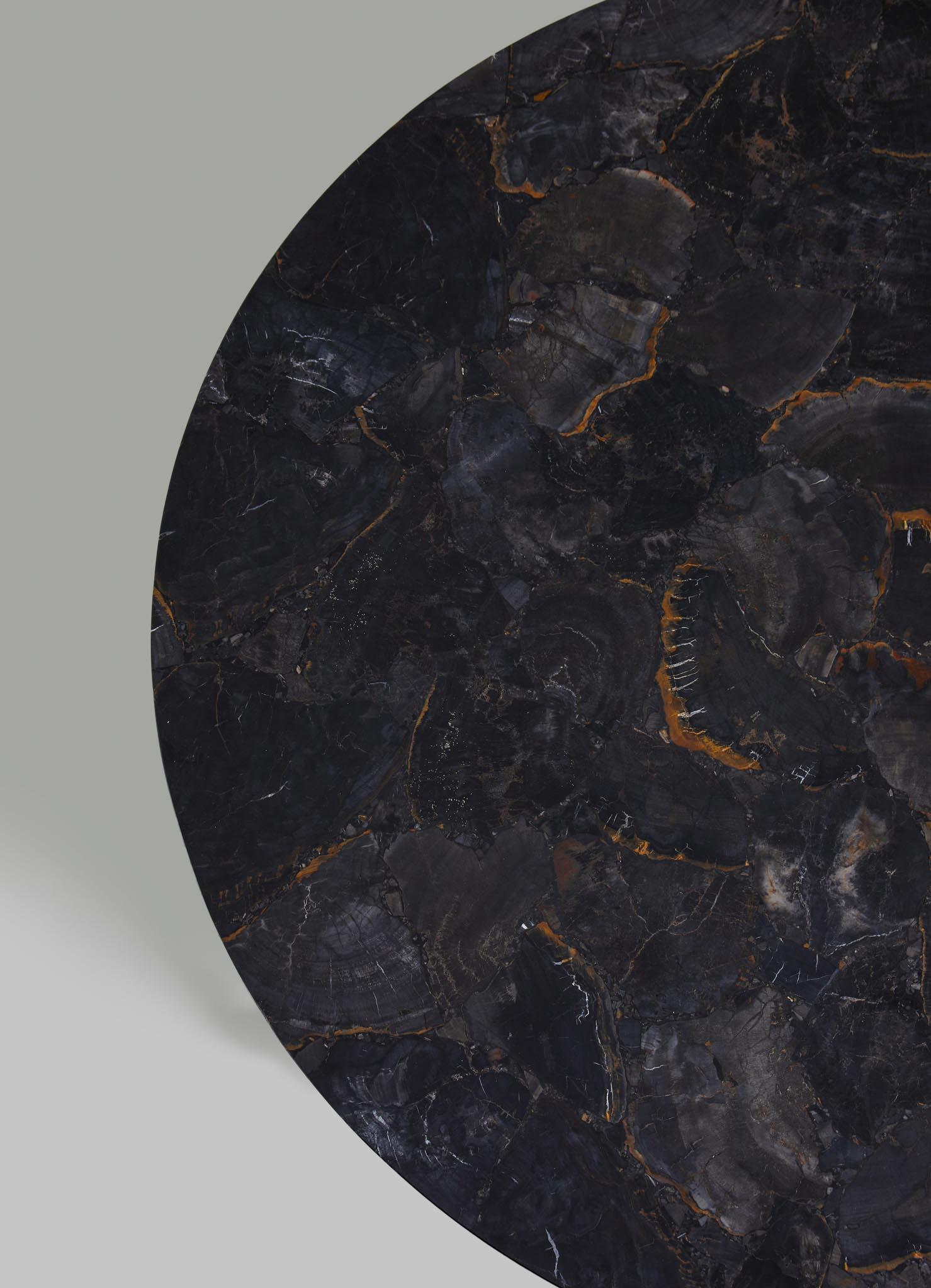 Lacquered Leher Foyer Table in Brass & Semi Precious Overlay Top, Viya by Vikram Goyal For Sale