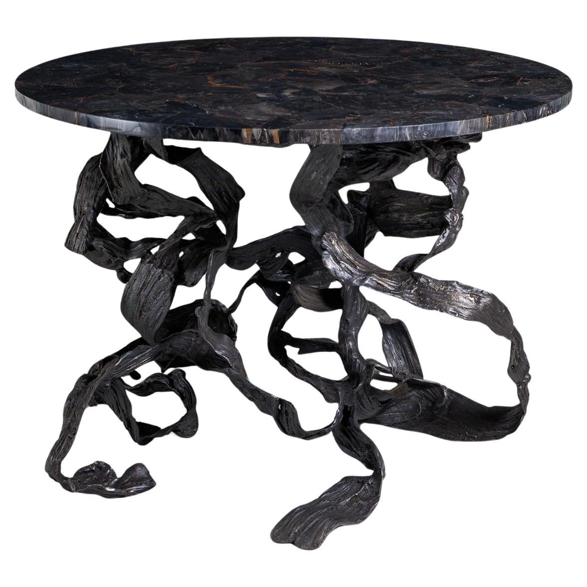 Leher Foyer Table in Brass & Semi Precious Overlay Top, Viya by Vikram Goyal