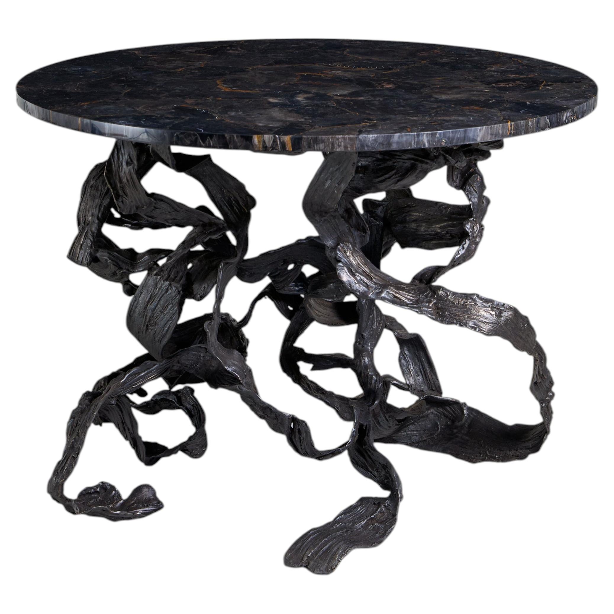 Leher Foyer Table in Brass & Semi Precious Overlay Top, Viya by Vikram Goyal For Sale