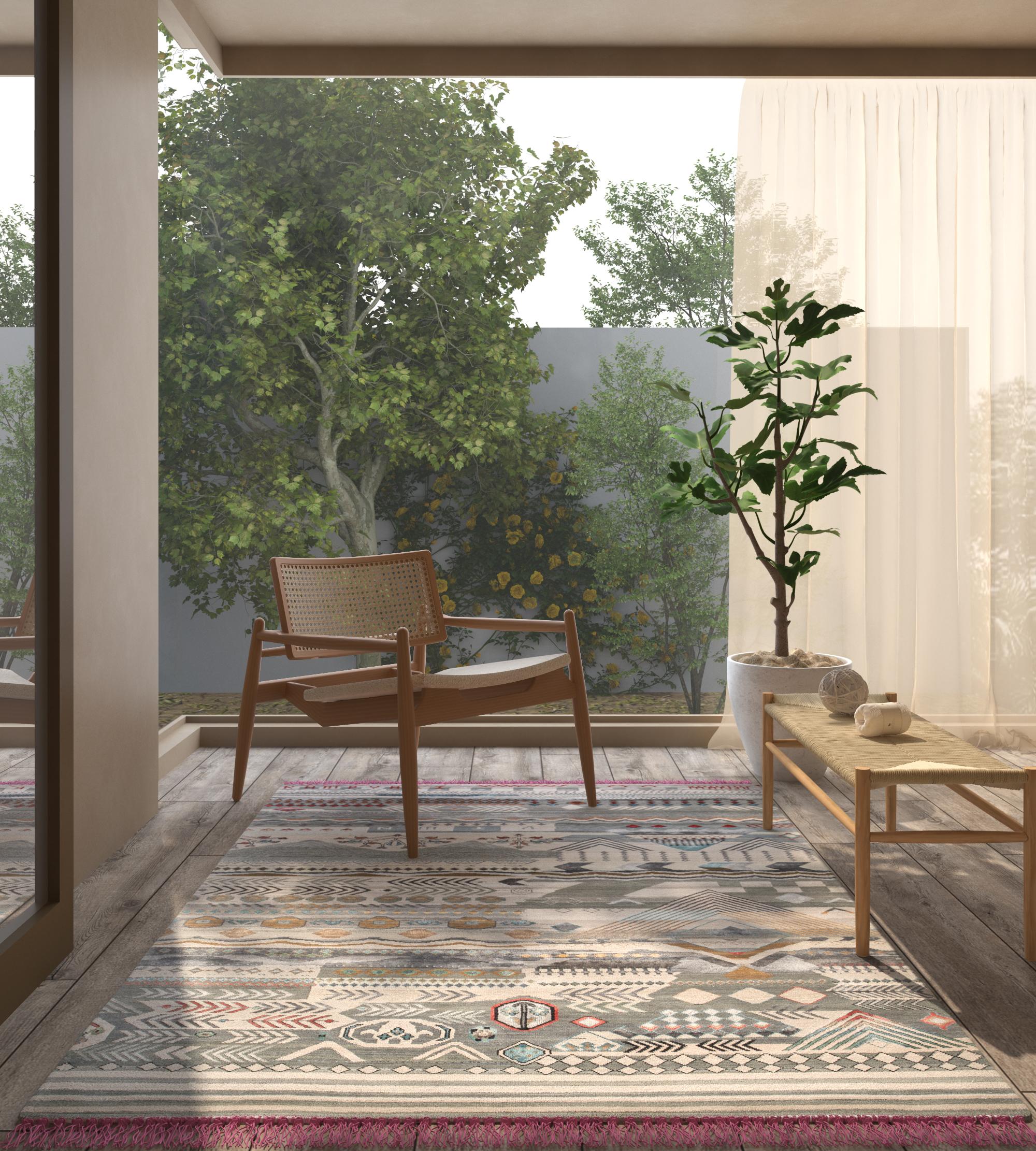 Can creativity truly be woven into yarns of carpet? The Leher-Leher rug, crafted by the talented hands of Ram Pyaari, Mamta, and Manju, answers this question with every intricate knot. Inspired by the rhythms of nature and the warmth of winter, this