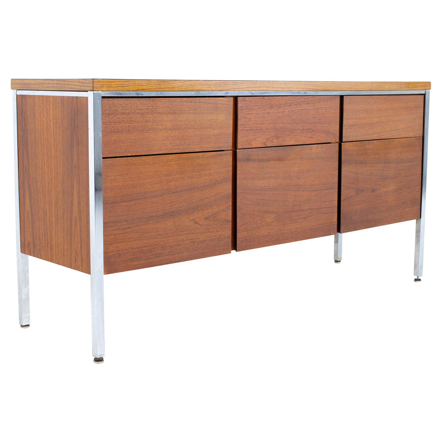 Lehigh Leopold Mid Century Walnut and Laminate Sideboard Buffet Credenza