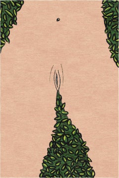 Lei – Kunstteppich mit figurativem Aktmotiv und botanischem Muster, handgeknüpft aus Wolle, Nepal