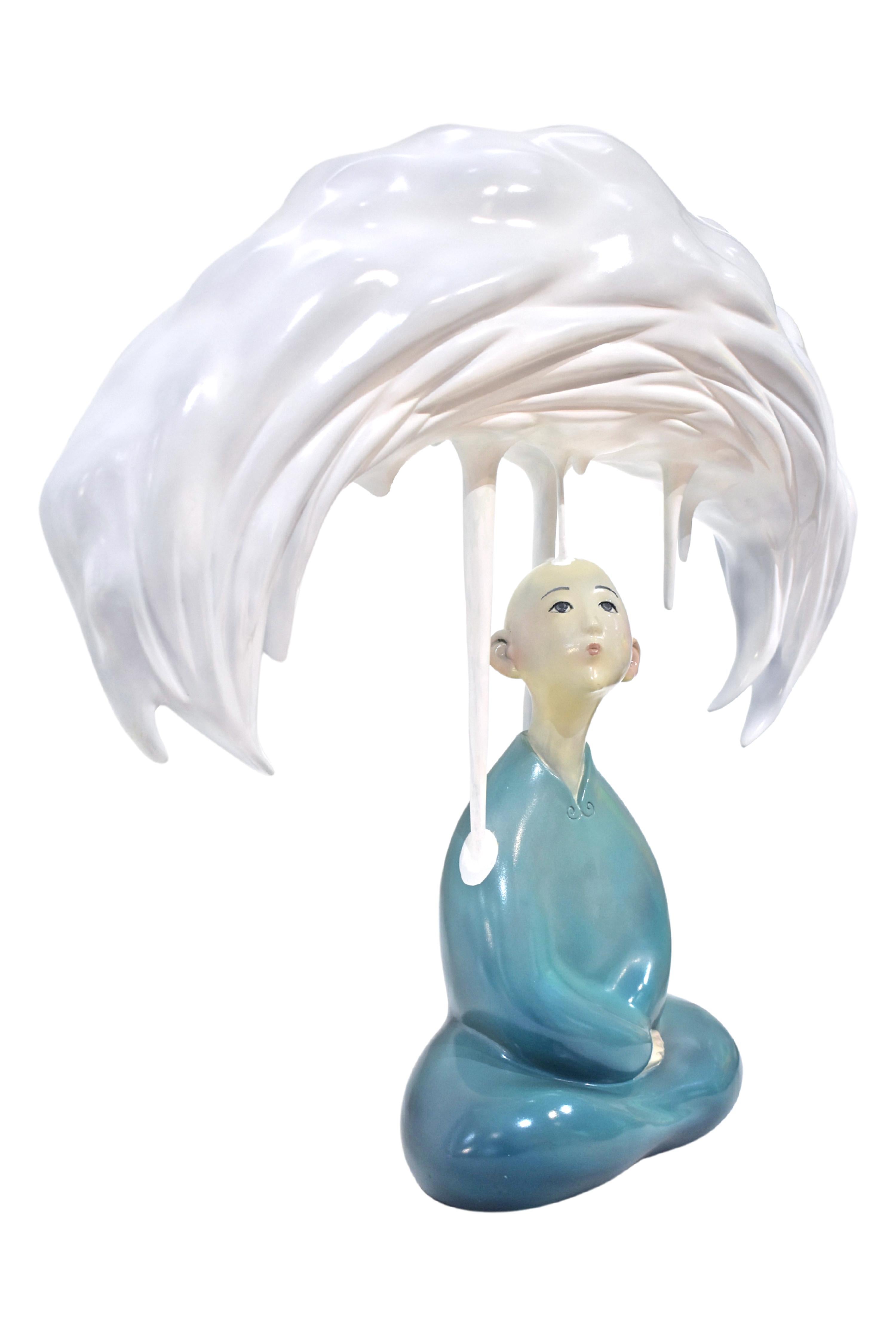 Canopy, Figurative Scholar Meditating under the Cloud, Zen Bronze In Stock - Sculpture by Lei Lei