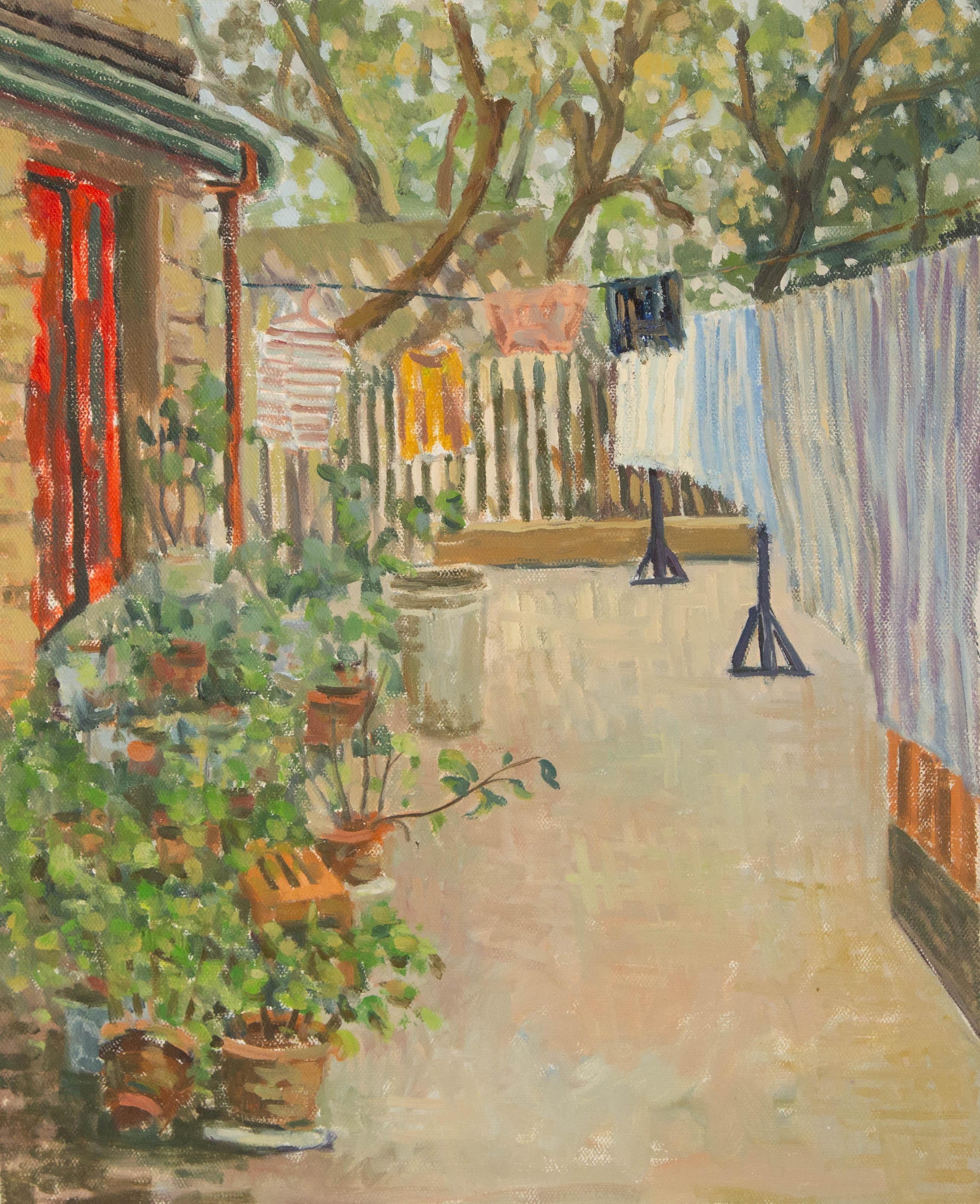 Landscape Painting di Lei Wang - Lei Lei Paesaggio Olio Originale Su Tela "Giardino del cortile"