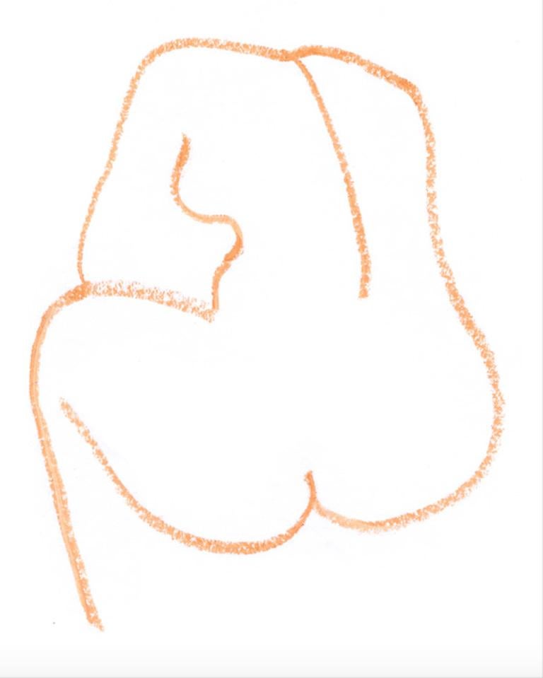 Leia Bryans Figurative Print - #5 - contemporary minimal drawing of a female figure, orange contour line