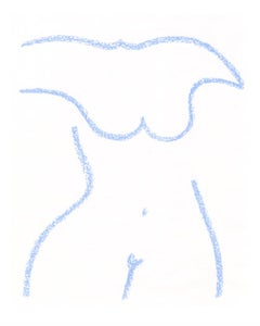 #6 - contemporary minimal drawing of a female figure, light blue contour line
