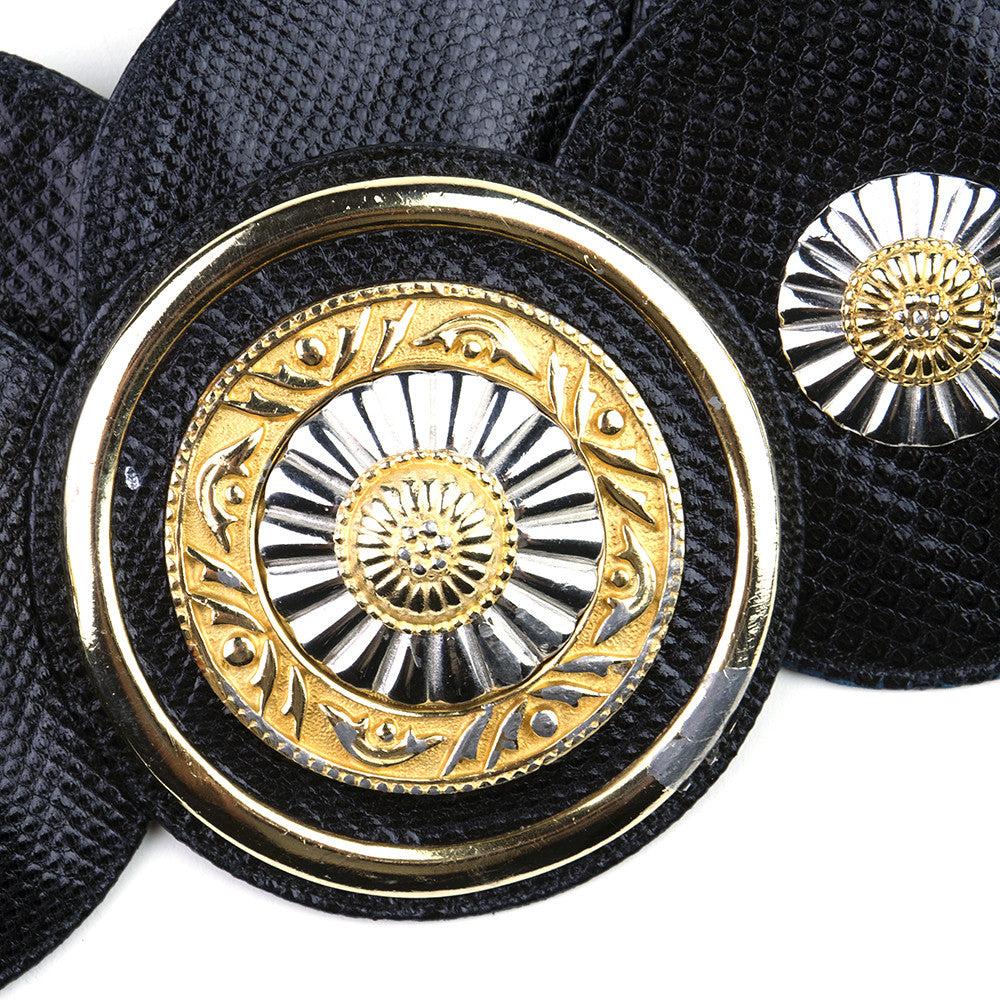 Leiber Black Lizard Large Lizard Medallion Belt, 1980s In Good Condition For Sale In Los Angeles, CA