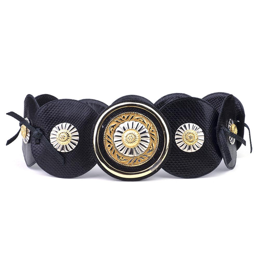 Leiber Black Lizard Large Lizard Medallion Belt, 1980s For Sale