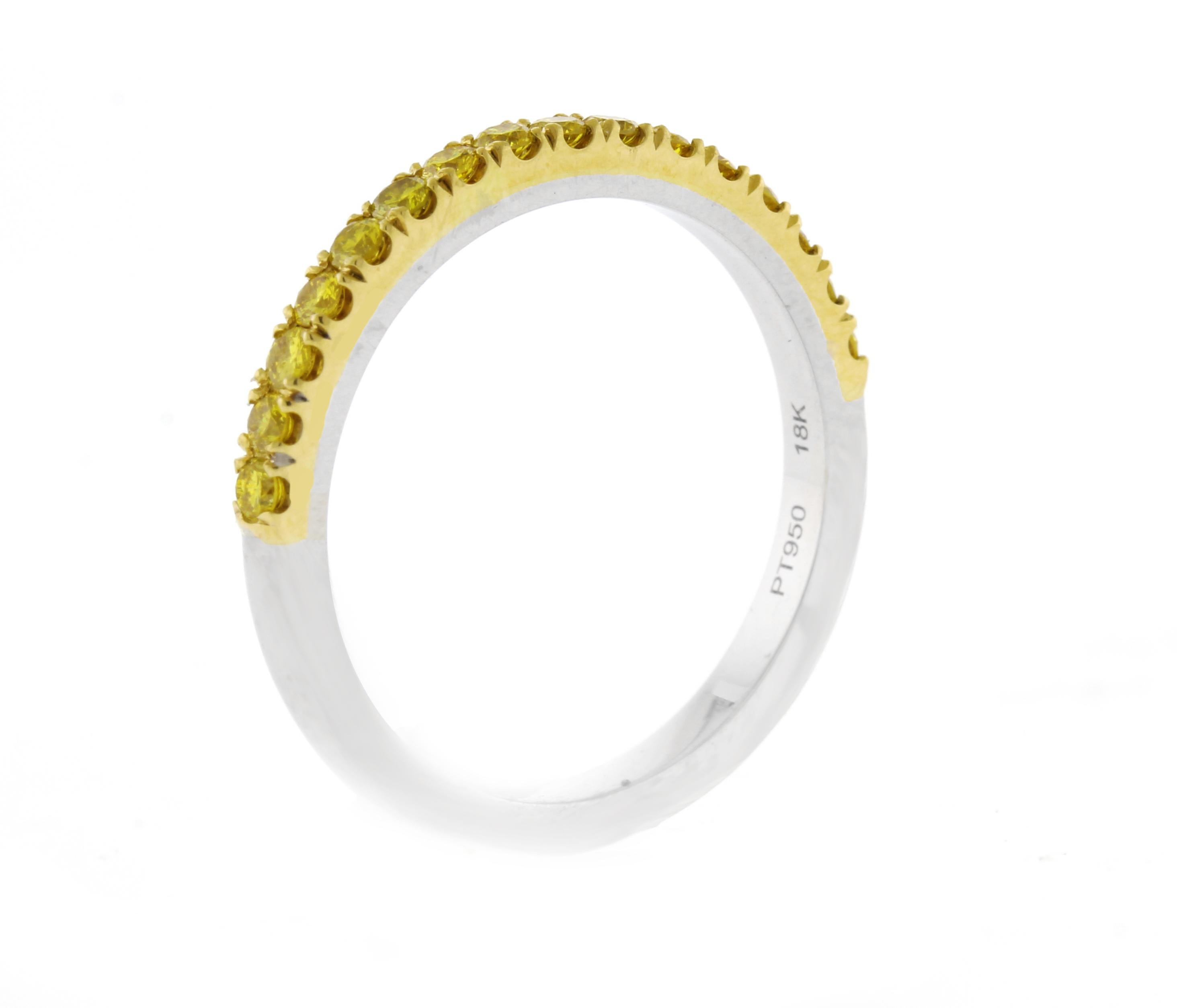Round Cut LeIbish Canary Fancy Vivid Yellow Diamond Half Eternity Wedding Band Ring For Sale
