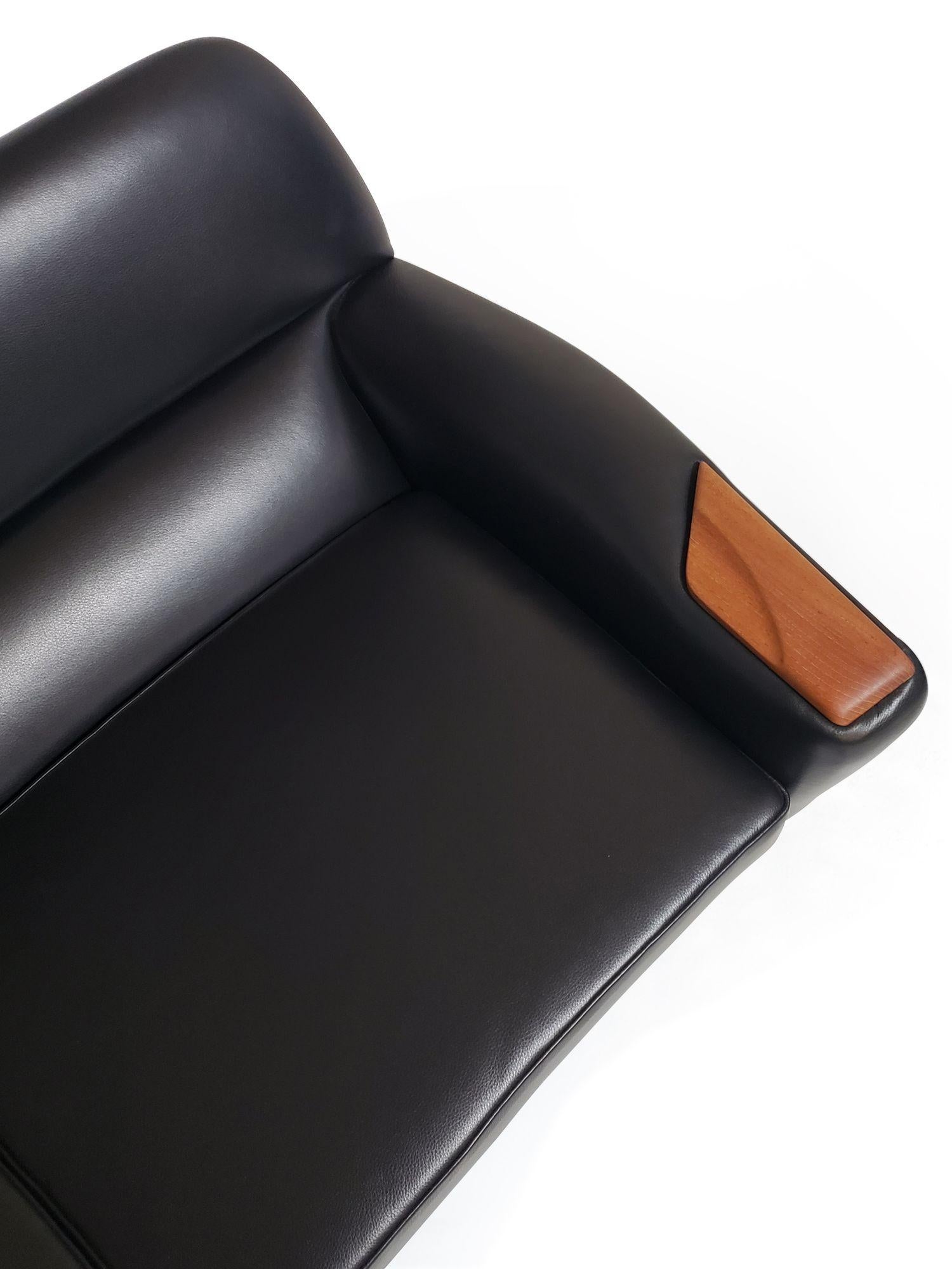 Oiled Leif Hansen Black Leather Mid-Century Danish Sofa