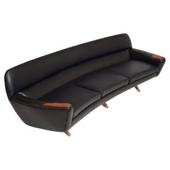 Leif Hansen Black Leather Mid-Century Danish Sofa