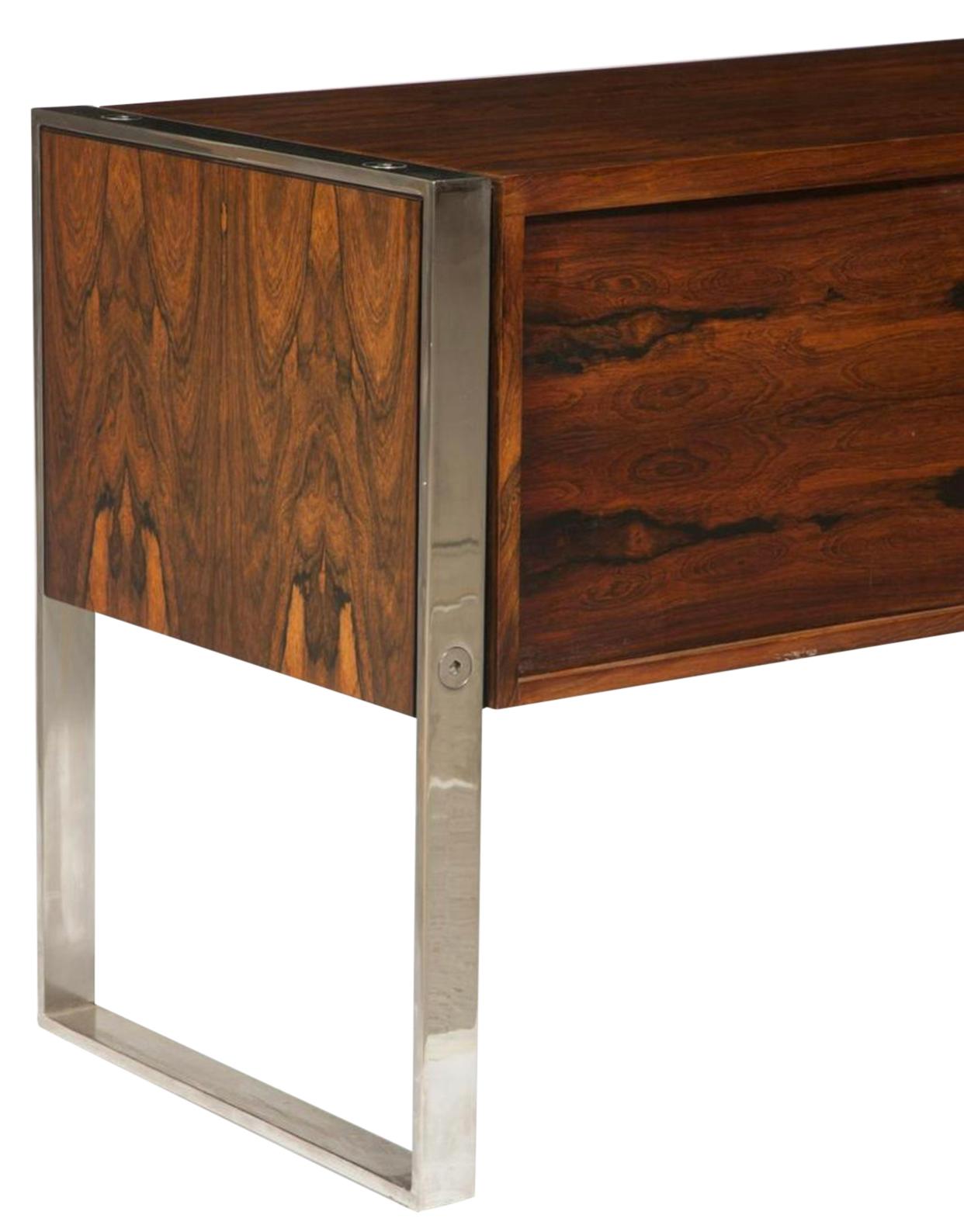 Danish Leif Jacobsen Rosewood and Chromed Metal Console