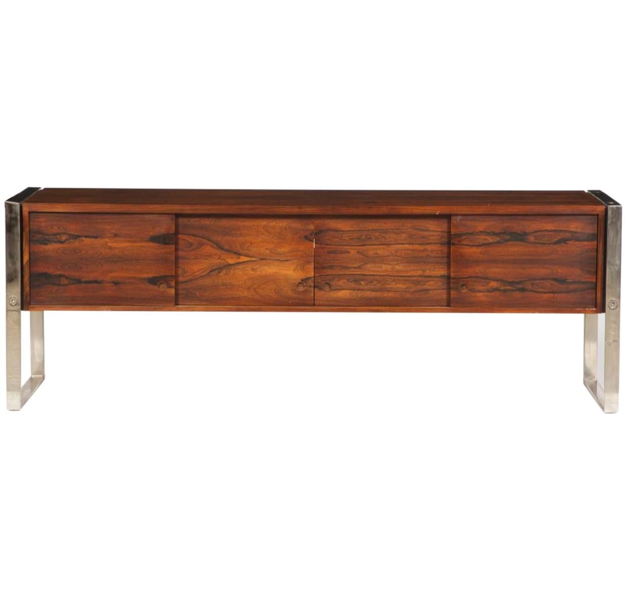 20th Century Leif Jacobsen Rosewood and Chromed Metal Console