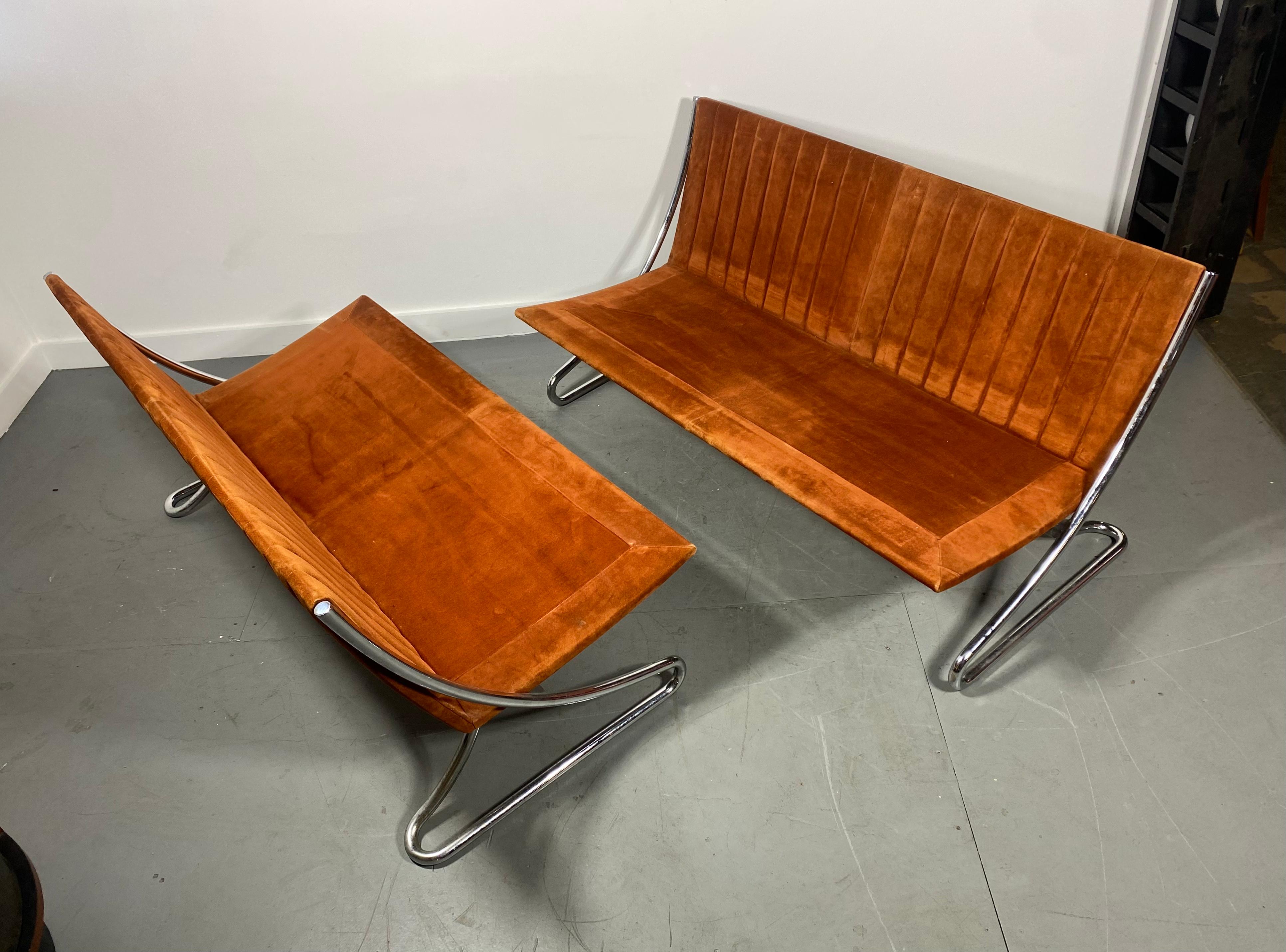 Canadian Leif Jacobsen Sette's Steel Frames & Suede Ribbed Upholstery, Modern / Spaceage