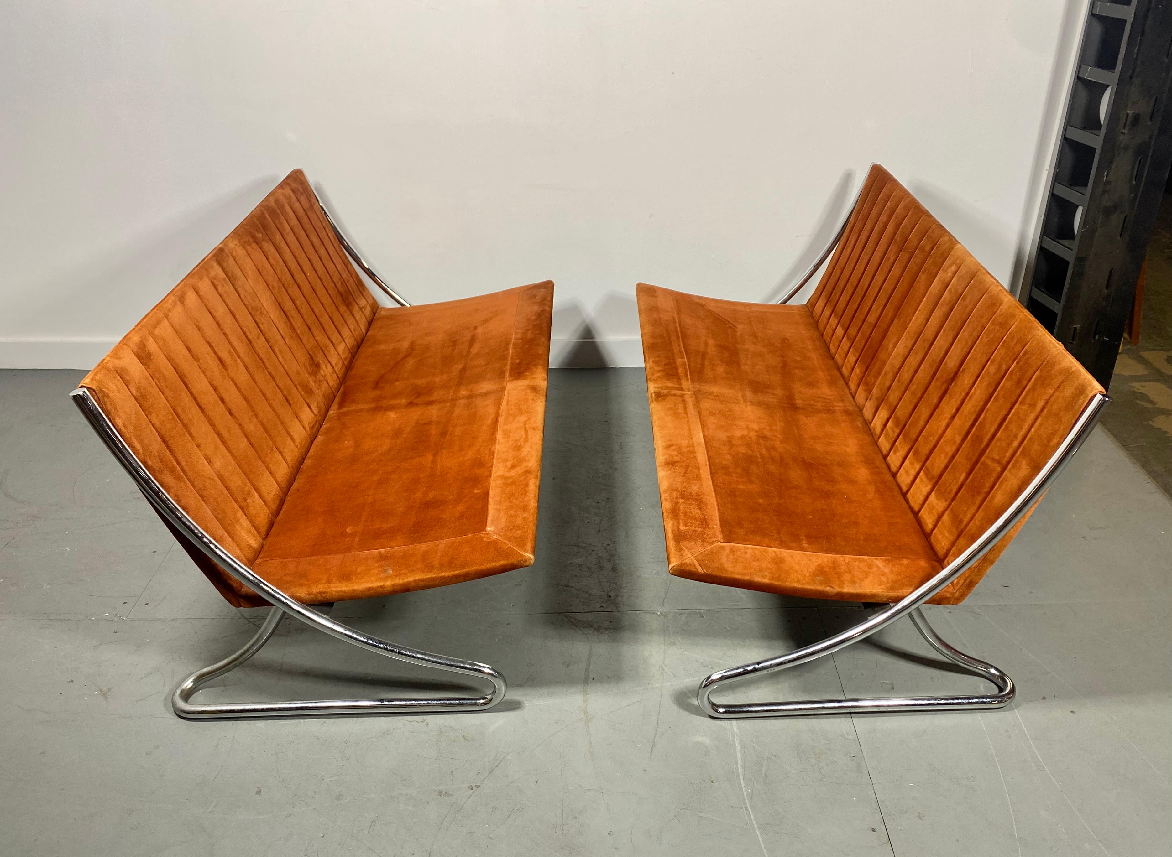 Leif Jacobsen Sette's Steel Frames & Suede Ribbed Upholstery, Modern / Spaceage In Good Condition In Buffalo, NY