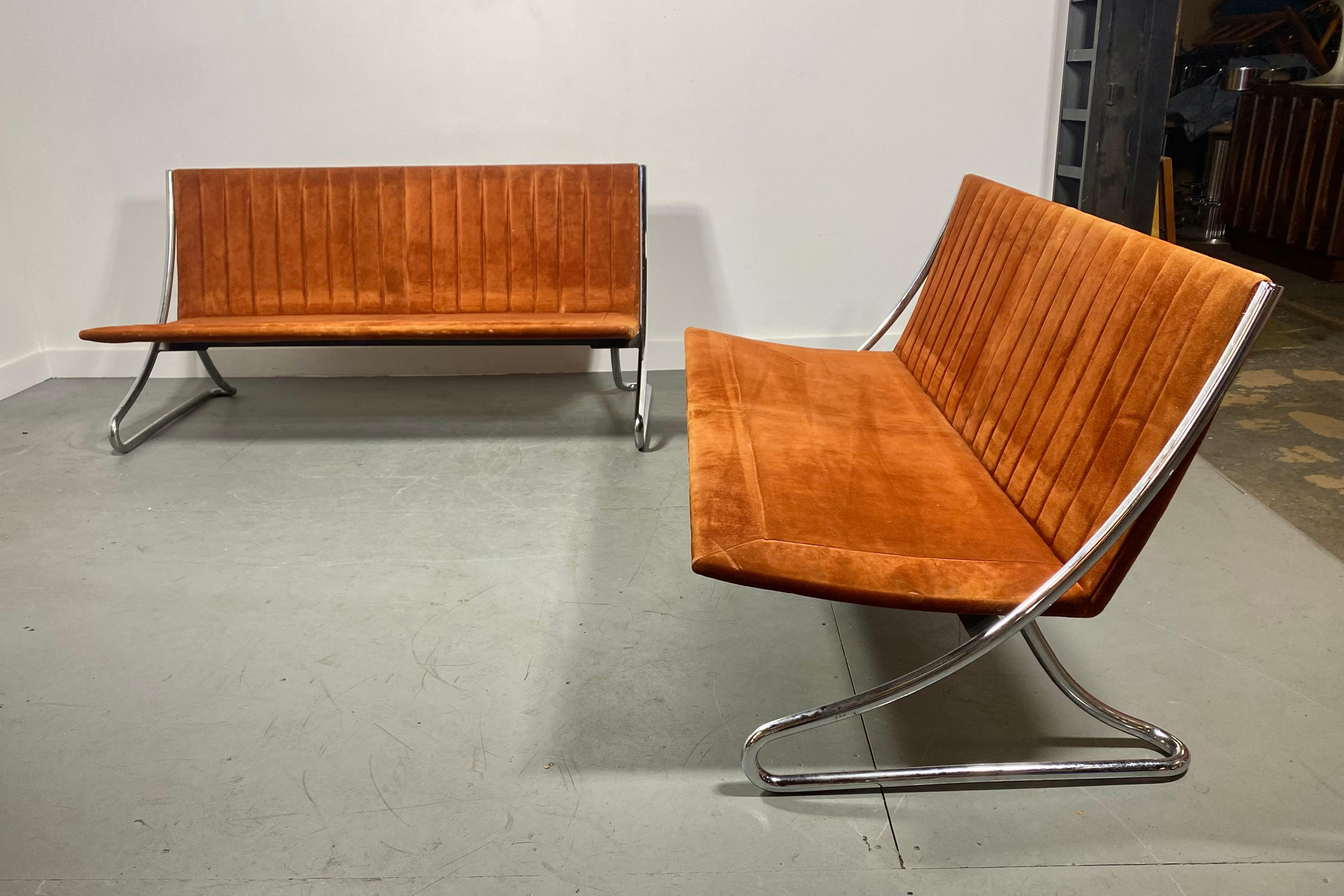 Late 20th Century Leif Jacobsen Sette's Steel Frames & Suede Ribbed Upholstery, Modern / Spaceage