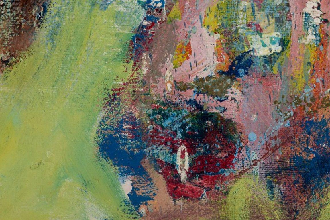 Leif Ottar, artiste danois. Composition abstraite. Huile sur toile. Vers les années 1970 Excellent état - En vente à Copenhagen, DK