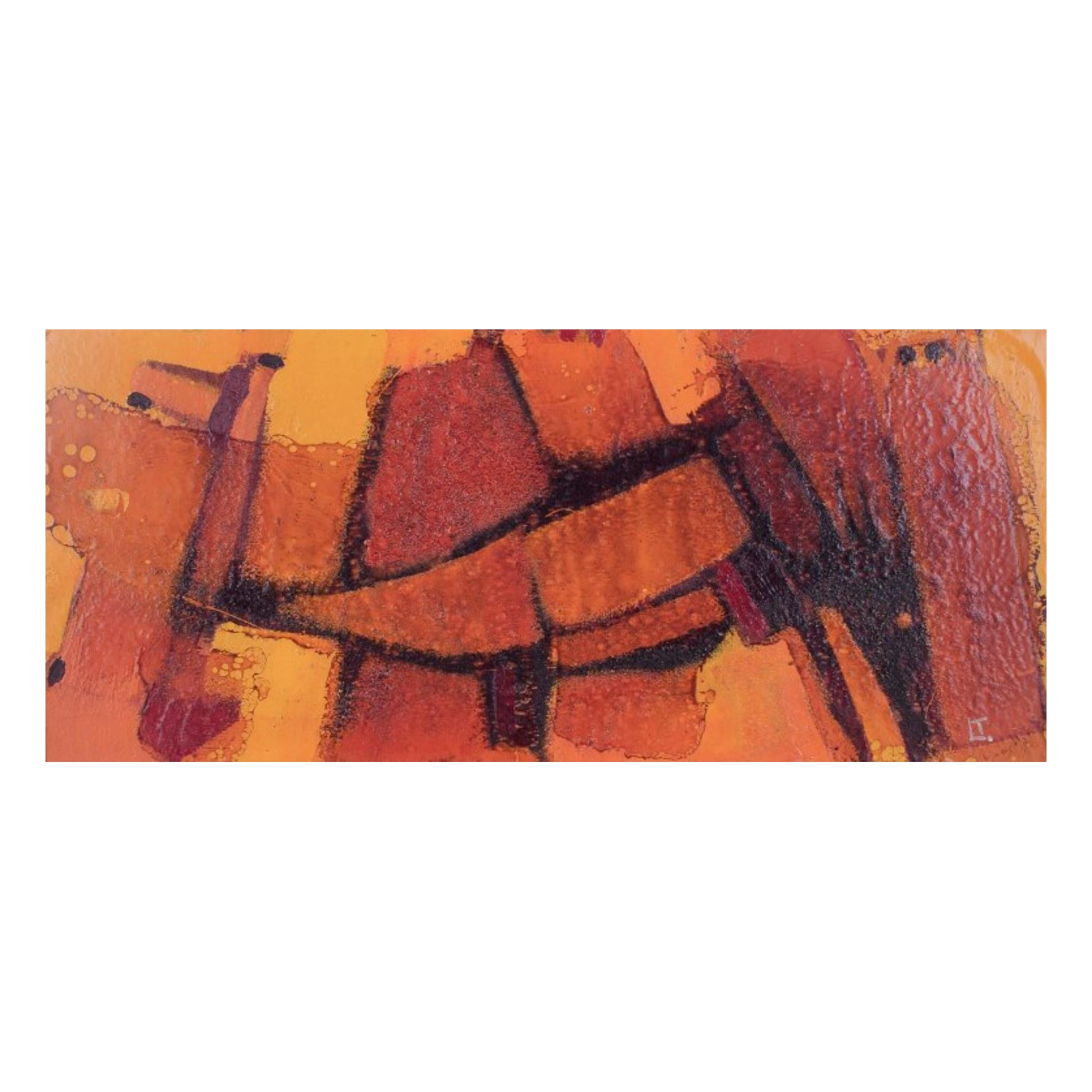 Leif Tingkær, peintre danois. Huile sur panneau. composition abstraite des années 1970