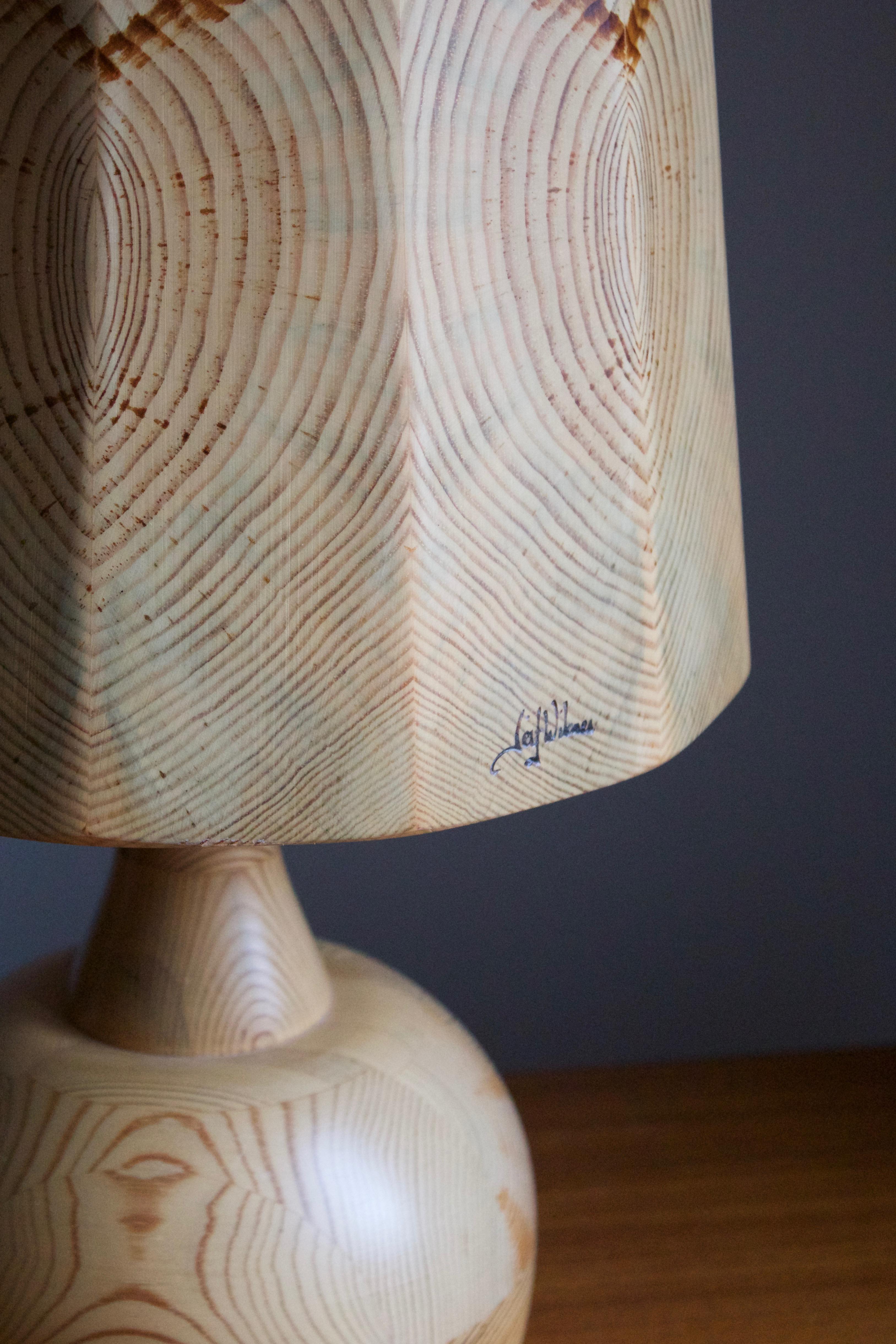 Swedish Leif Wikner, Sizable Table Lamp, Solid Pine, Persåsen Kövra, Sweden, 1970s