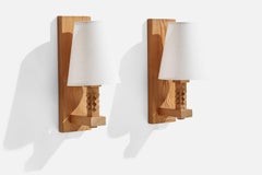 Leif Wikner, Wall Lights, Pine, Fabric, Sweden, 1970s