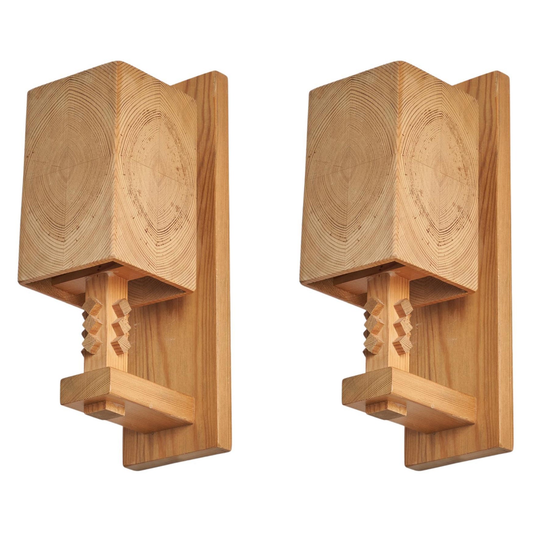 Leif Wikner, Wall Lights, Pine, Sweden, 1970s For Sale