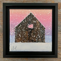 "All is Calm" (2023) by Leigh Ann Van Fossan, Oil Painting, Cabin in Snow