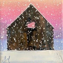 "All is Calm" (2023) by Leigh Ann Van Fossan, Oil Painting, Cabin in Snow