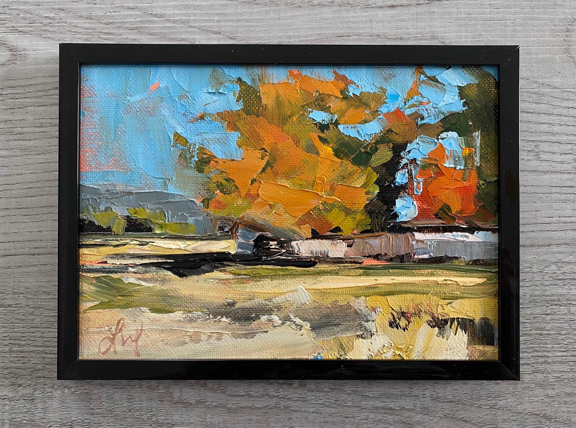 Farm Trees - Brown Landscape Painting by Leigh Ann Van Fossan