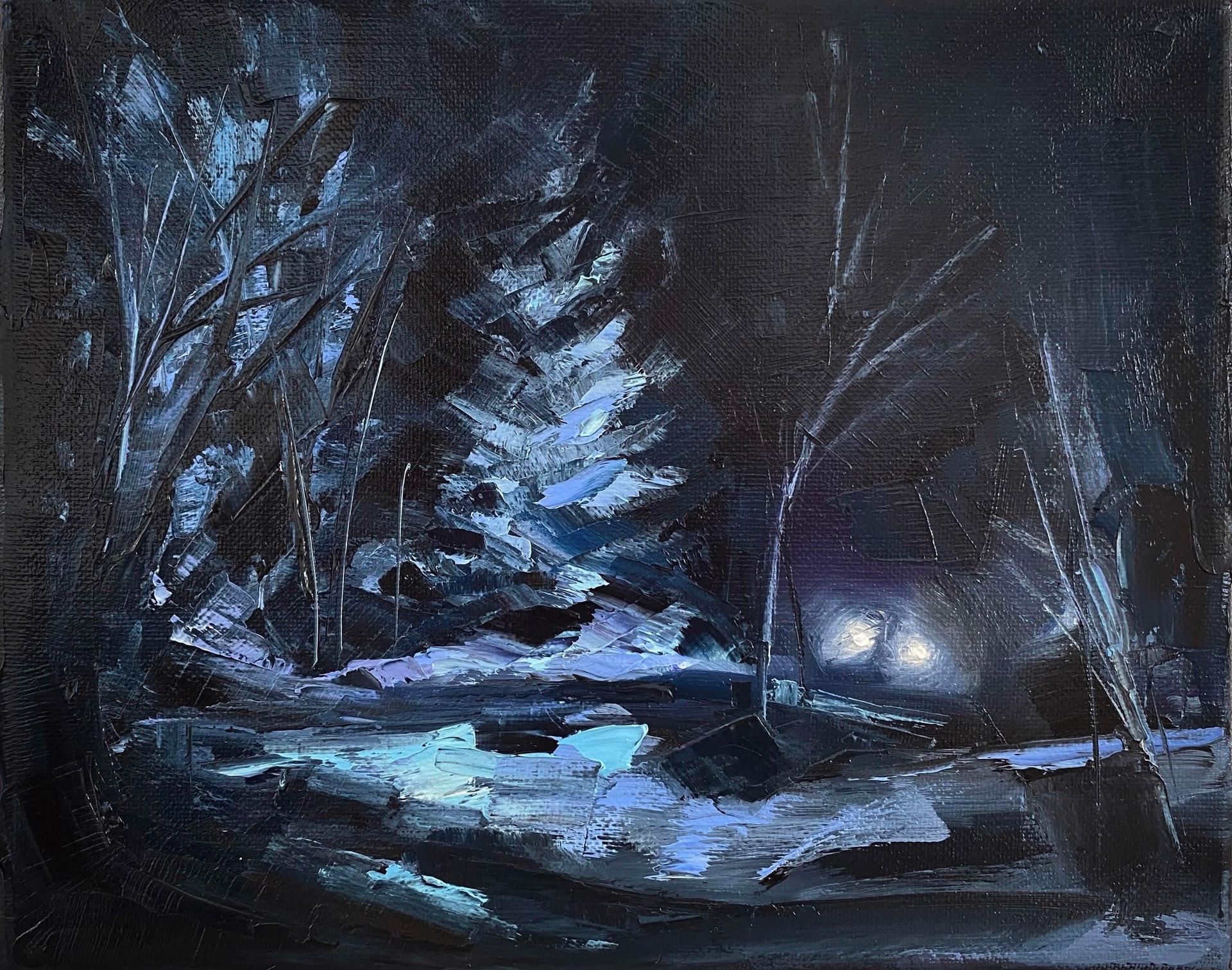 Leigh Ann Van Fossan Landscape Painting – Mitternachtsfahrt