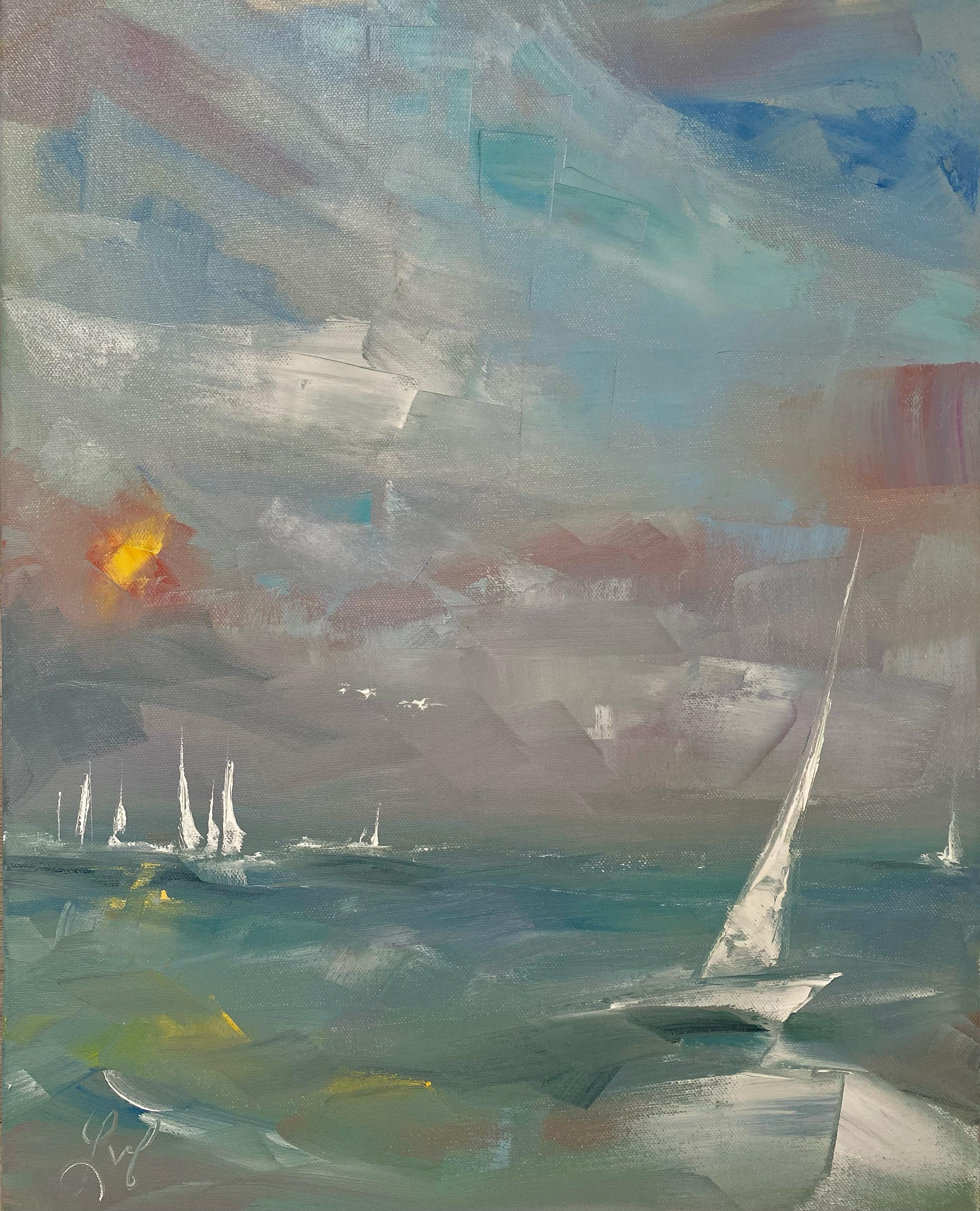 Peinture à l'huile « Morning Sail » (voile de minuit)