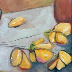 "Piaceri" (2025) Natura morta di frutta e ceramica, pittura acrilica/carboncino