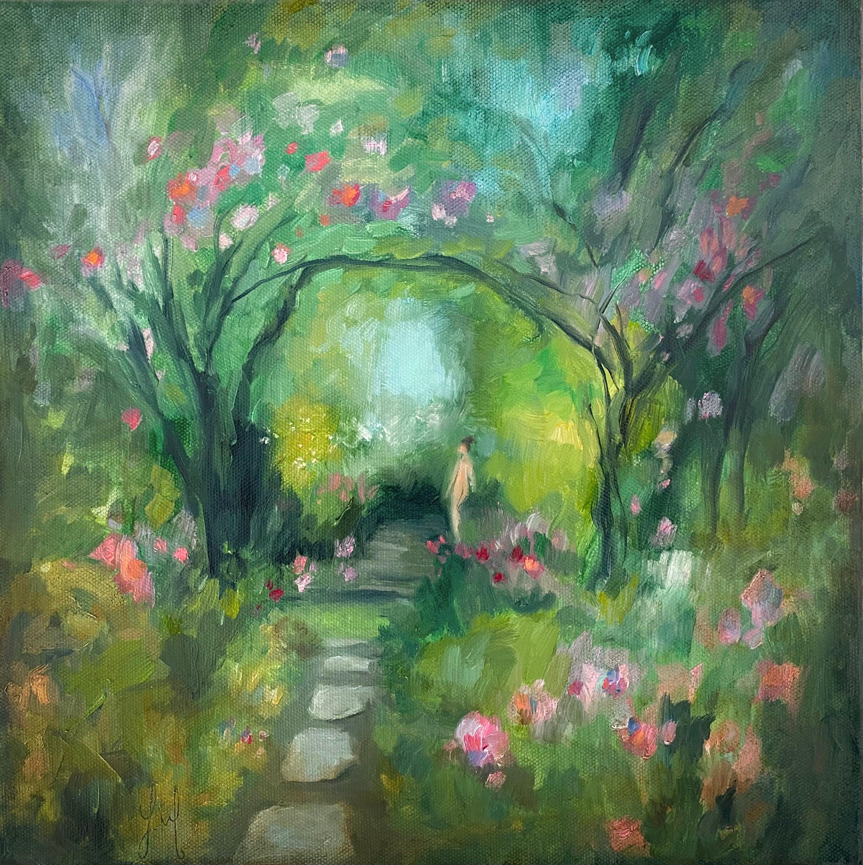 "Giardino segreto" (2023) di Leigh Ann Van Fossan, Pittura a olio originale