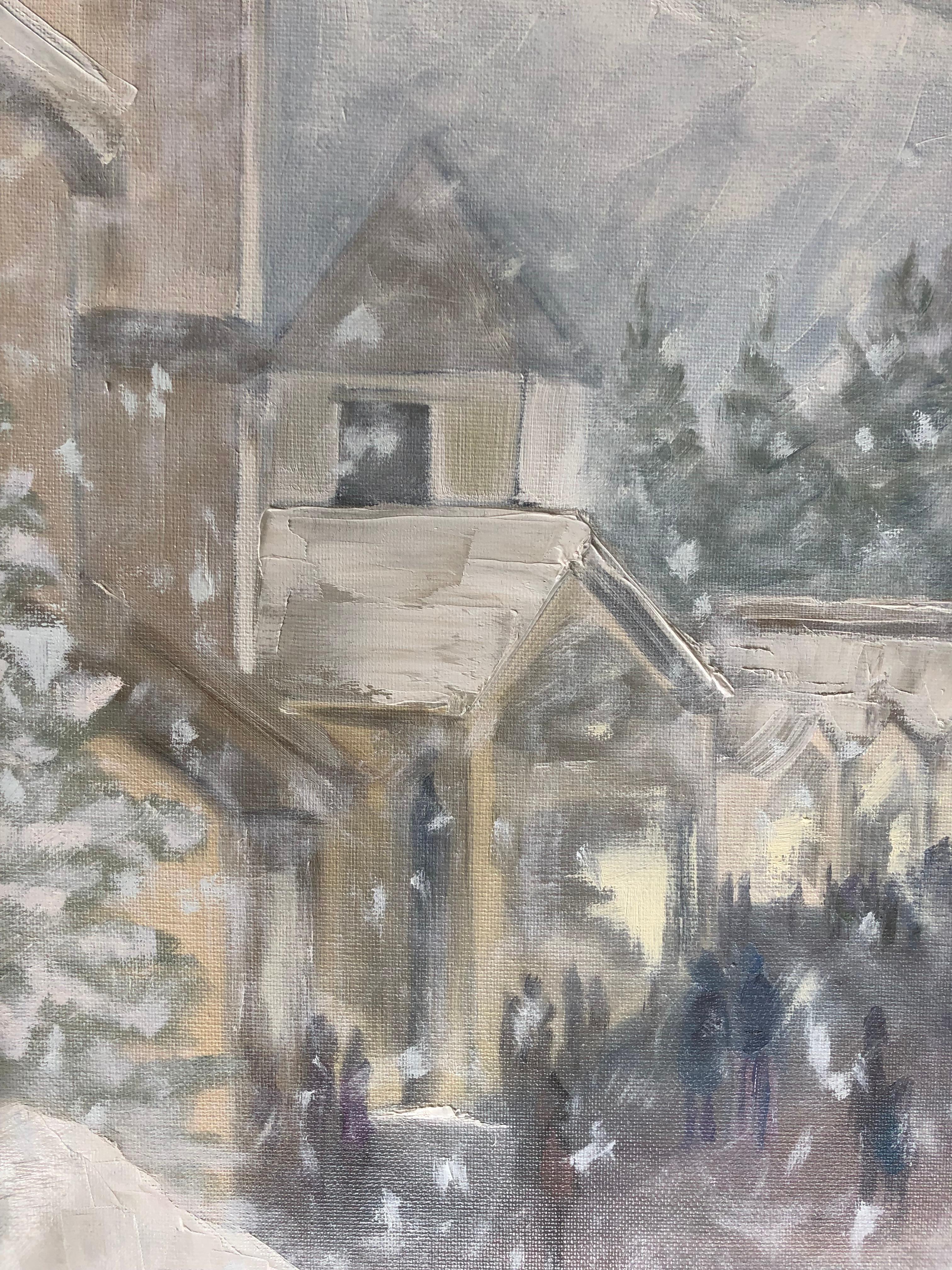 Snow in Vail Village – Painting von Leigh Ann Van Fossan