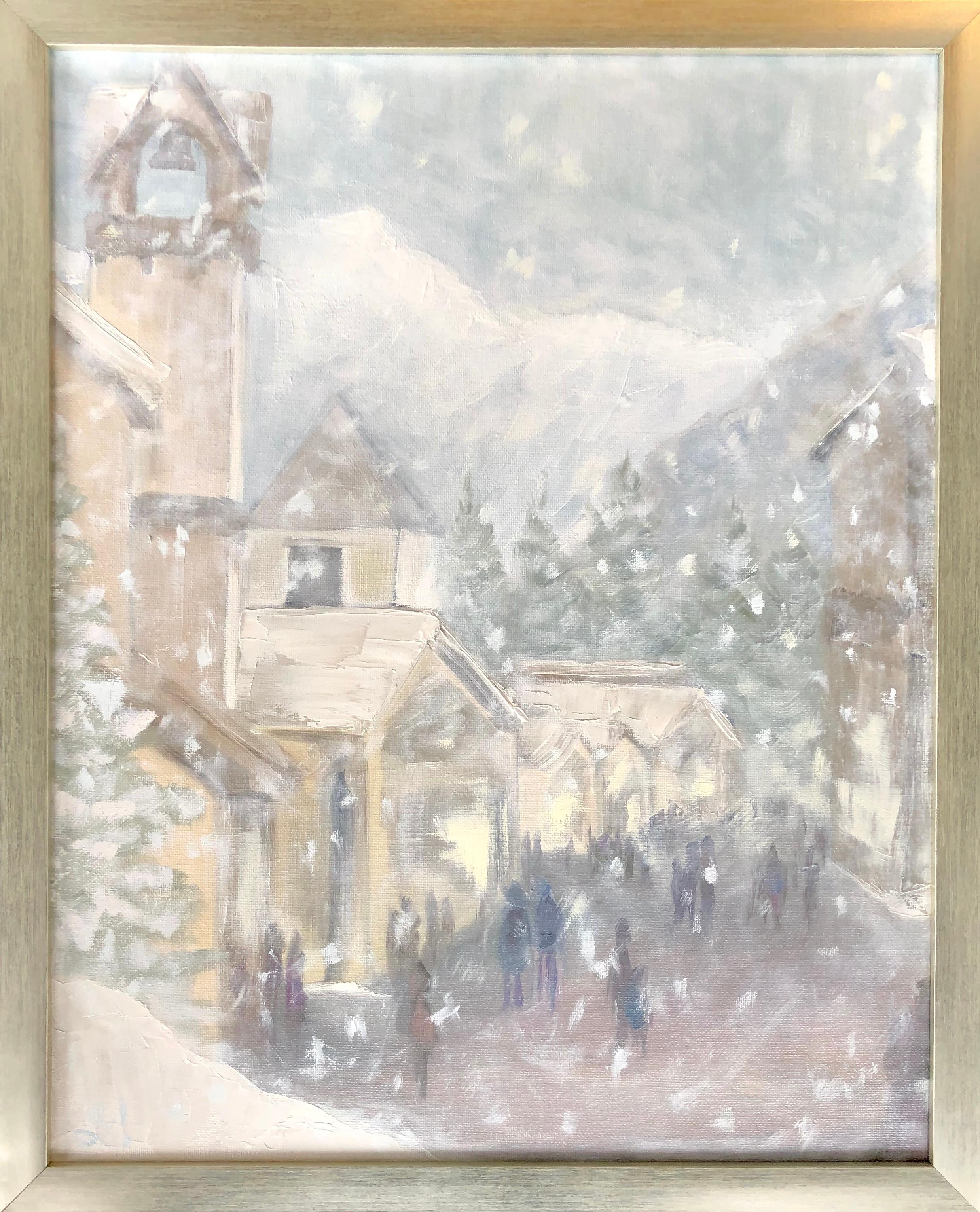 Leigh Ann Van Fossan Landscape Painting – Snow in Vail Village