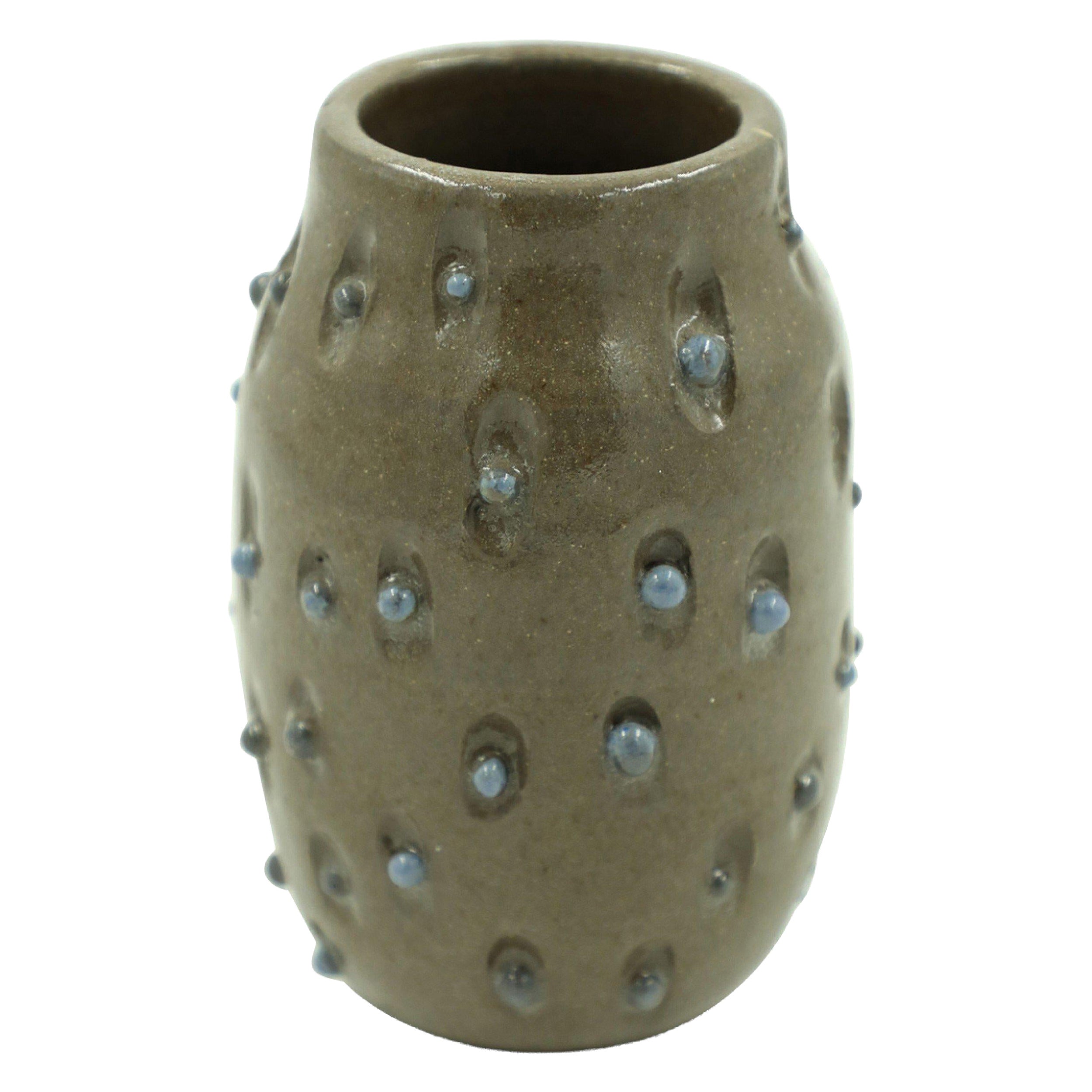 Leigh Forsstrom Blue Raised Dot Design Brown Glazed Earthenware Vase