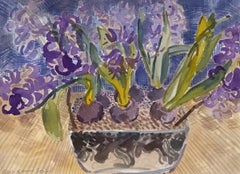 Hyacinth with Blue Vase, Leigh Glover, Impressionist art, Floral art, Still life