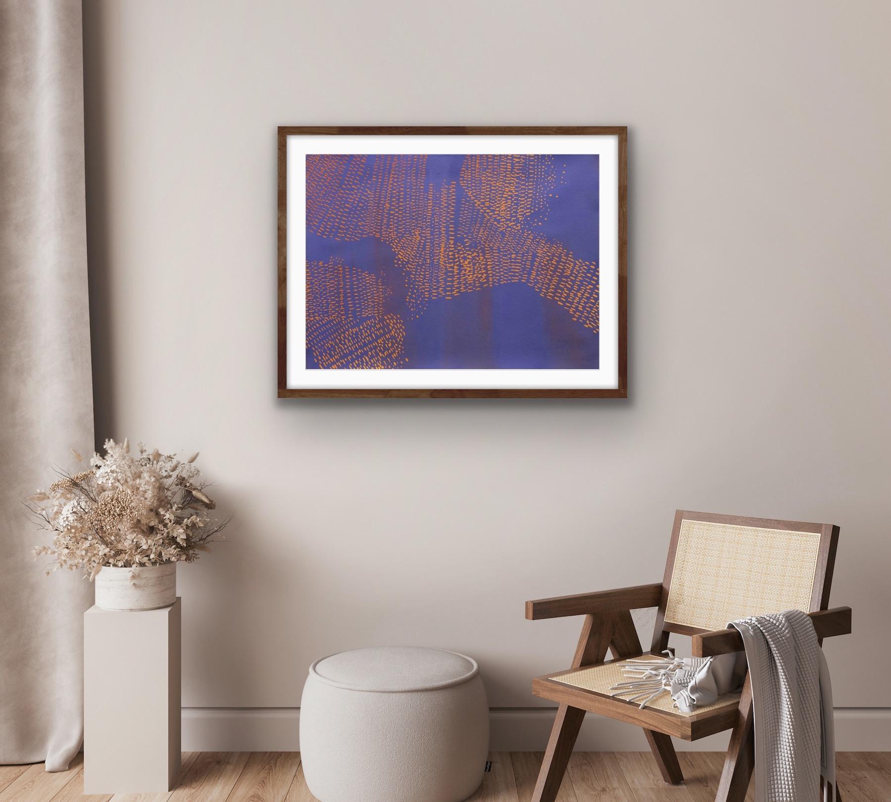 Murmurazione di storni II (2), Leigh Glover, Pittura astratta luminosa con uccelli - Painting di Leigh Glover 
