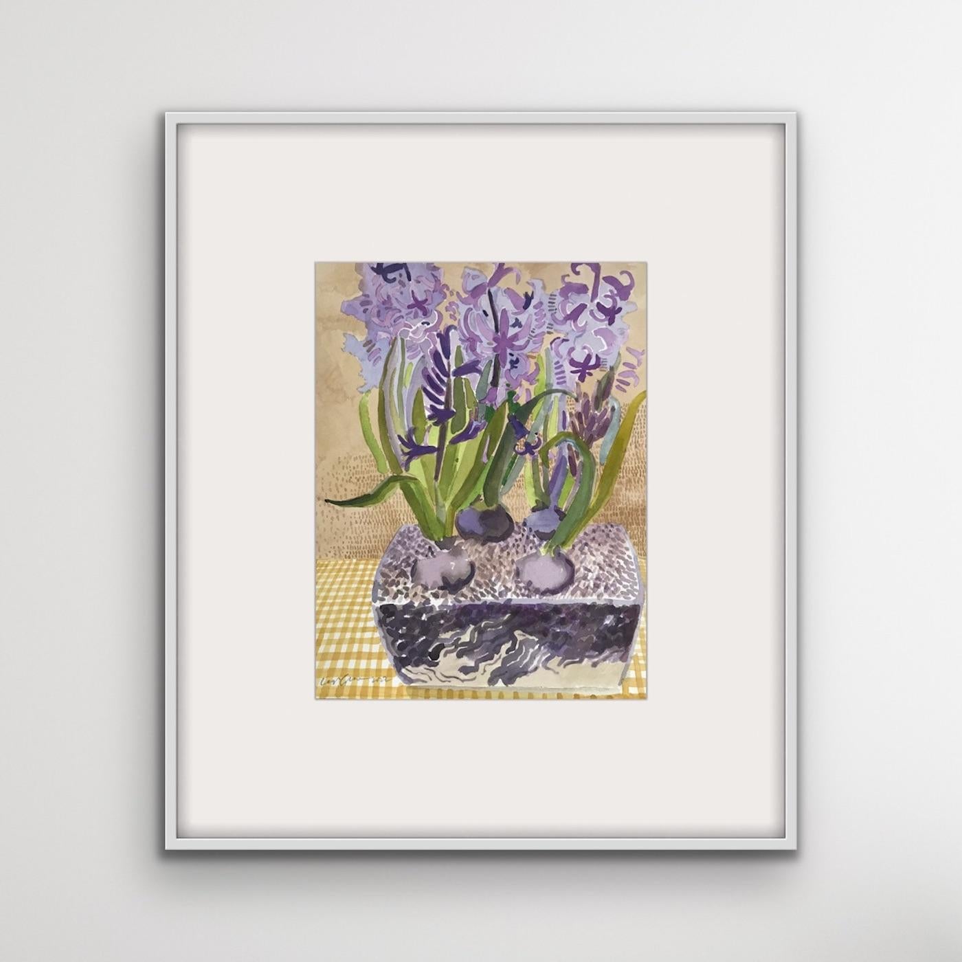 Hyacinth in glass vase, Leigh Glover, Still Life Art, Contemporary painting For Sale 2