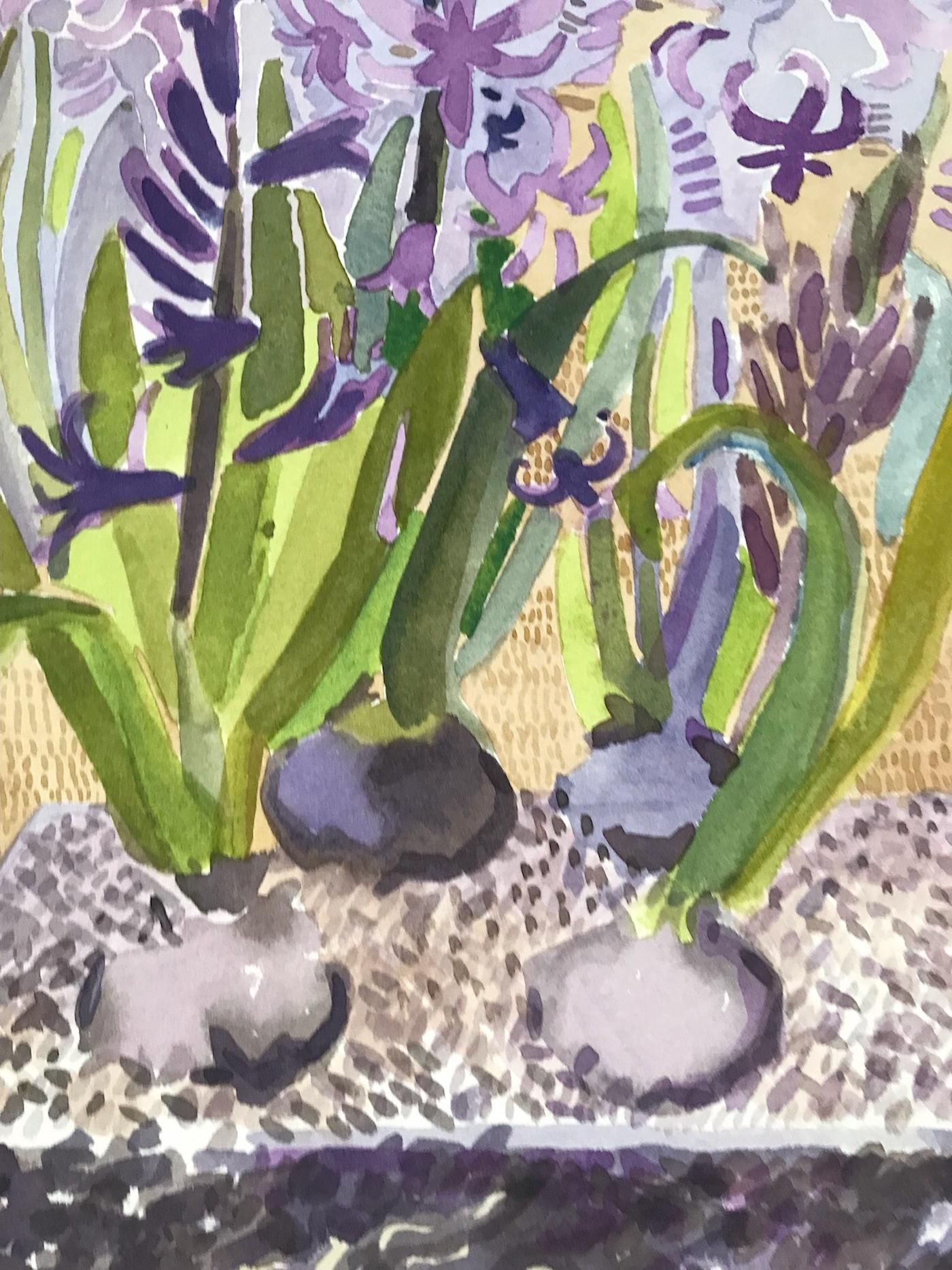 Hyacinth in glass vase, Leigh Glover, Still Life Art, Contemporary painting For Sale 4