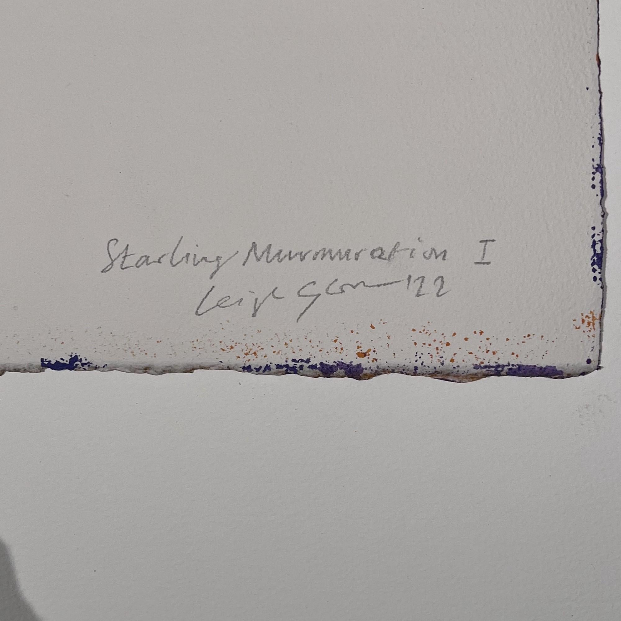 Murmurazione di storni, I (1), Pittura astratta, Arte degli uccelli, Arte viola e arancione - Painting Astratto di Leigh Glover