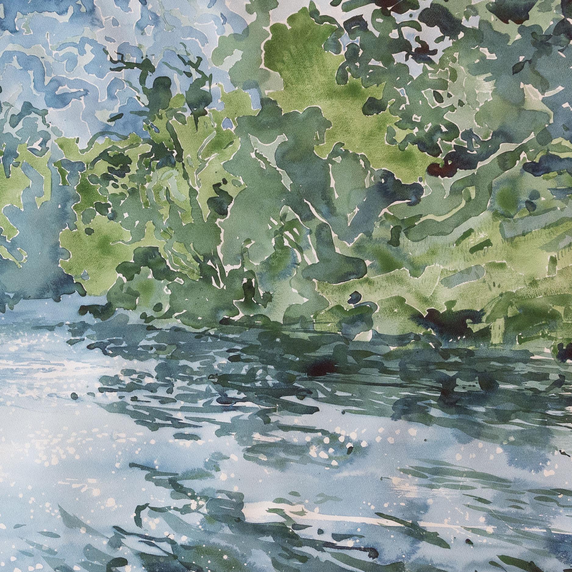 Sunday on the Wye, Traditional Statement Watercolour Painting, Extra Large Art For Sale 1