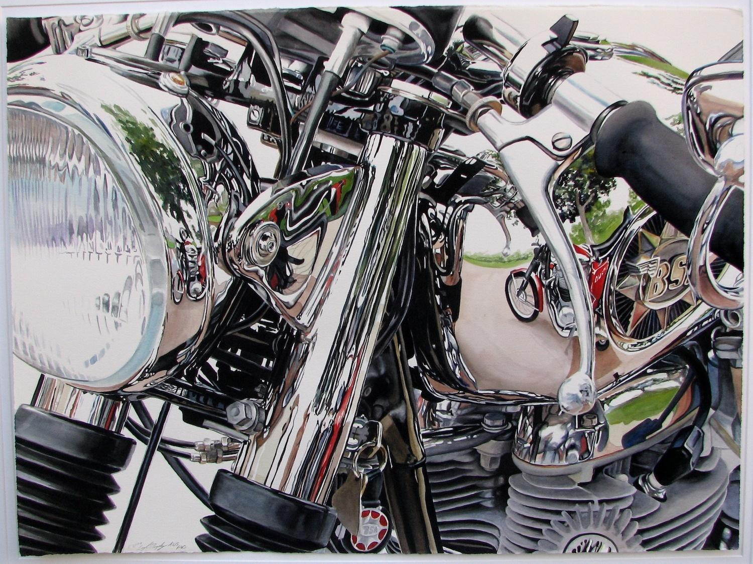 Leigh Murphy Landscape Painting – BSA Cafe Racer