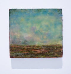 IV (peinture de paysage à l'encaustique représentant une ferme dans le style de l'école de la rivière Hudson & ciel bleu)