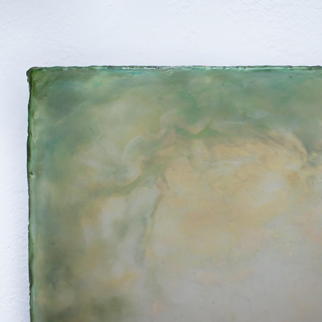 Untitled I (Hudson River School Encaustic Landscape Painting in Soft Green) - Beige Abstract Painting by Leigh Palmer