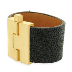Leighelena Handmade Wide Black Stingray Jigsaw Cuff with Aluminum Alloy Buckle
