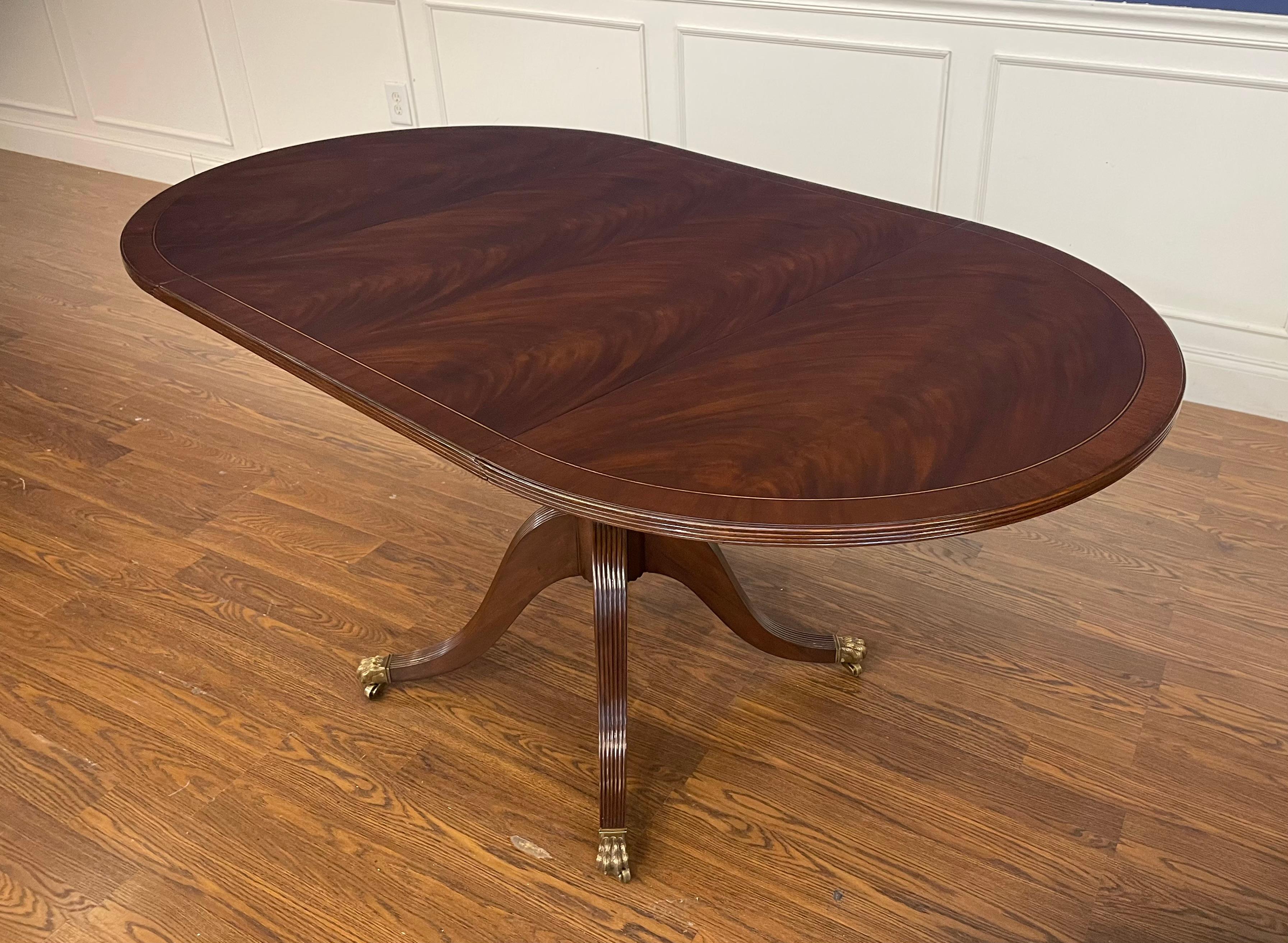 This is a mahogany pedestal table with fold down leaves.  It can have multiple uses around the home including serving as a small dining table, breakfast table or game table.  It has a swirly crotch mahogany top and a four leg pedestal with solid